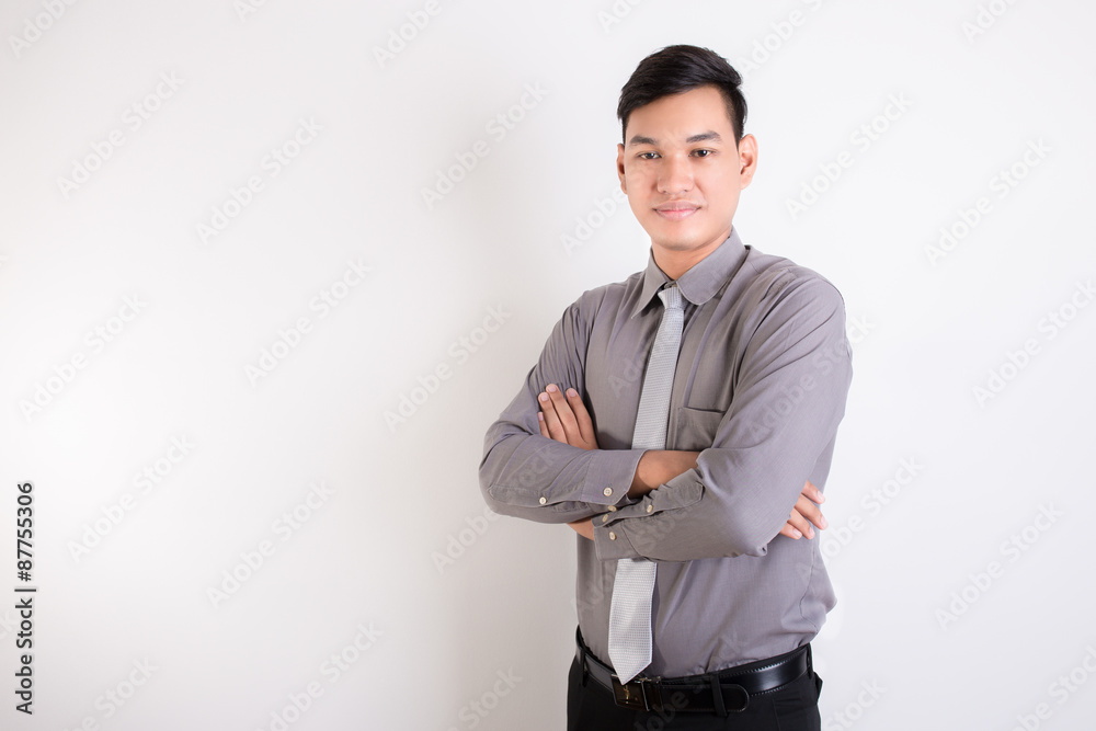 Wall mural portrait of young happy smiling business man, isolated over whit