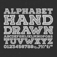 Fototapeta premium chalk sketched striped alphabet abc vector font. Type letters