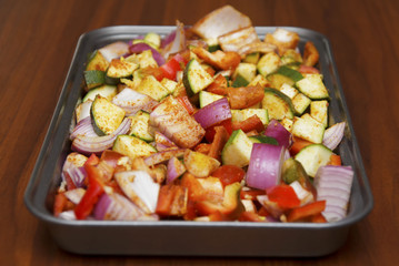 Fresh seasoned vegetables for roasting