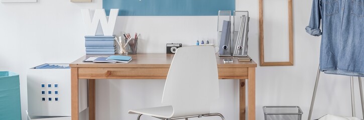 Simple wooden desk and chair