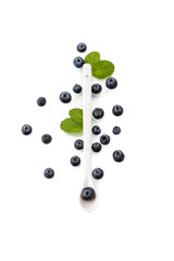 fresh blueberry in white spoon, healthy, natural