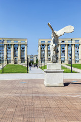 Victory statue of Samothrace in front of Thessalie square in Mon