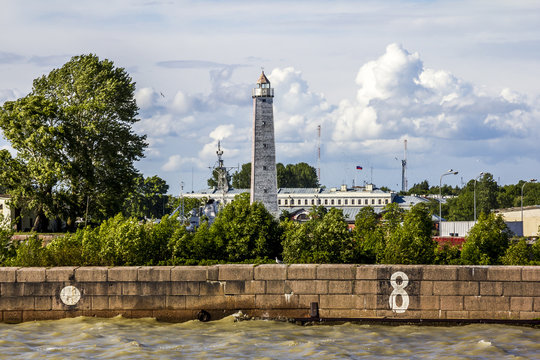 views of the Wooden lighthouse in kronstadt .St. Petersburg.