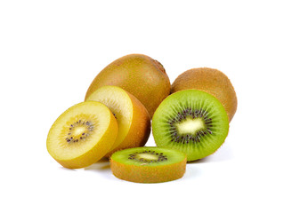 Yellow gold and green kiwi  on white background