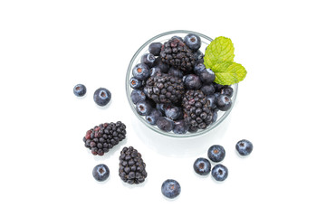 fresh blackberries , blueberries with leaf, healthy, natural