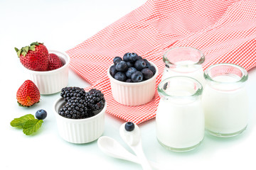 healthy breakfast with yogurt and berry, dieting, Picnic