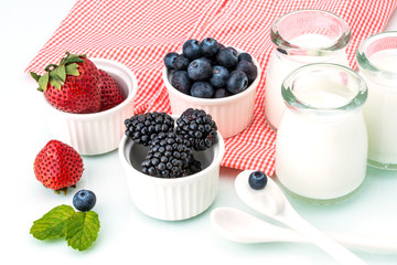 healthy breakfast with yogurt and berry, dieting, Picnic
