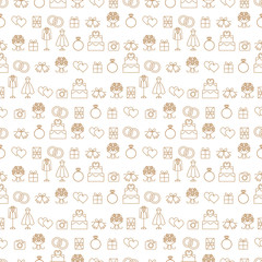 Wedding related vector seamless pattern background with outline icons 2