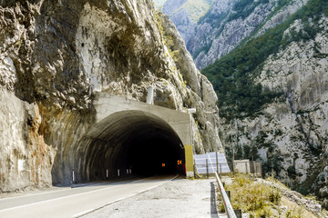 The tunnel on the road in the mountains of Montenegro