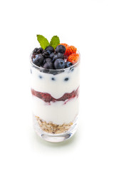 homemade healthy breakfast with yogurt, berry and oatmeal, dieti