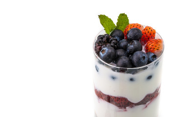 homemade healthy breakfast with yogurt, berry and oatmeal