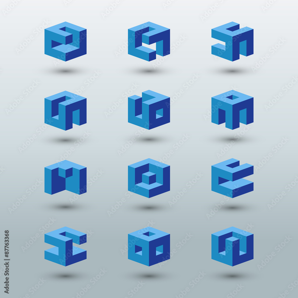 Poster abstract logo templates. set of cubic shapes.