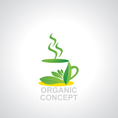 green cup with organic tea concept vector 