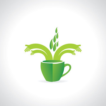 green cup with organic tea concept vector 