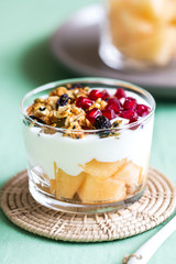 Granola with Greek yogurt and Cantaloupe