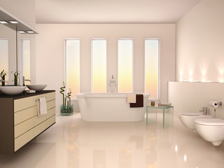 Obraz na płótnie Canvas 3d illustration of lightweight minimalist interior of a modern b