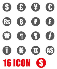 Vector grey currency symbols icon set