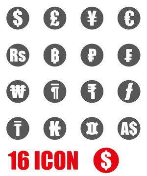 Vector grey currency symbols icon set