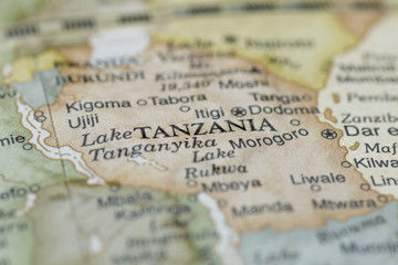 Macro globe map detail of Tanzania