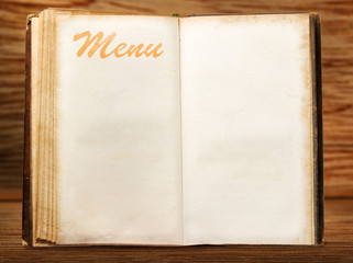 One open blank vintage menu book