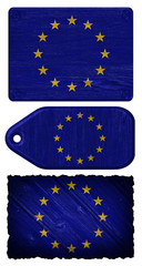 Eu, European Union flag painted on wooden tag
