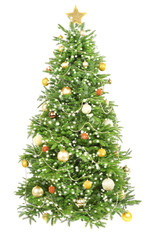 Decorated Christmas tree isolated on white