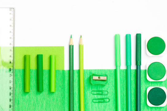 green color school supplies