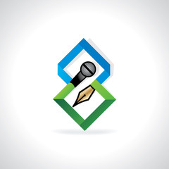 pen nib and mic with media concept vector 