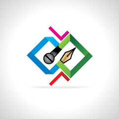 pen nib and mic with media concept vector 