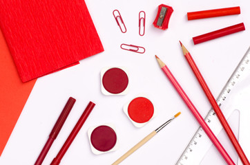 red color school supplies