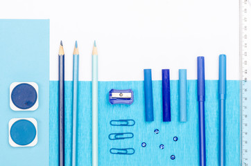 blue color school supplies