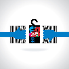 bar code pull by hand open discount concept 