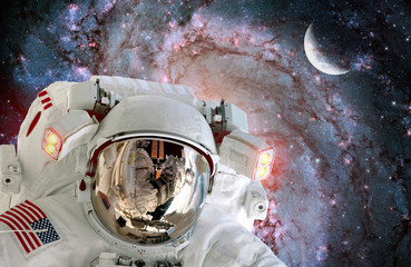 Astronaut spaceman helmet outer space station satellite galaxy moon. Elements of this image...