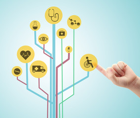 Medical doctor working with healthcare icons. Modern medical technologies concept