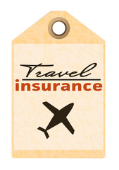 Travel insurance tag isolated on white