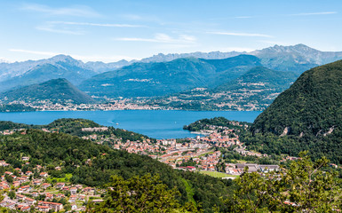 Panoramic view of Lake Maggiore and mountain backdrop