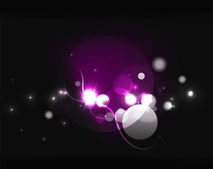 Glowing shiny bubbles and stars in dark space