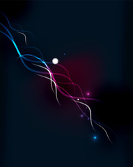 Glowing flowing waves and stars in dark space