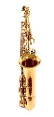 Golden saxophone isolated on white