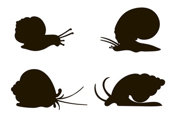 silhouettes of four snails