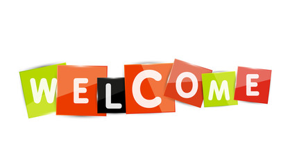 Welcome word with each letter on separate square plate