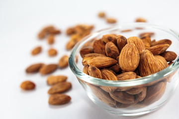 Almond seeds with the little glass bowl