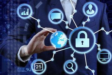Graphic symbol of a lock on a computer information. Computer security concept