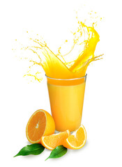 Orange juice splashes isolated on white