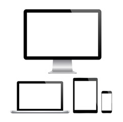 Modern monitor, computer, laptop, phone, tablet on a white background vector eps 10