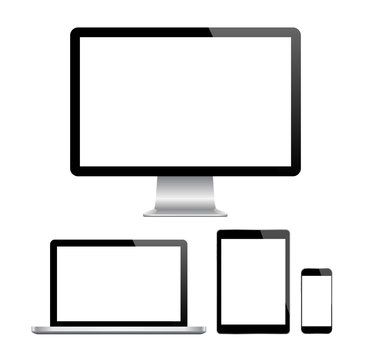 Modern monitor, computer, laptop, phone, tablet on a white background vector eps 10