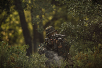 paratrooper airborne infantry in the forest