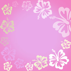 Hibiscus flowers on pink background shaped as frame with space for your text