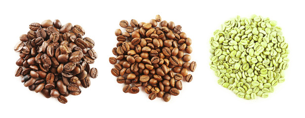 Different coffee beans isolated on white