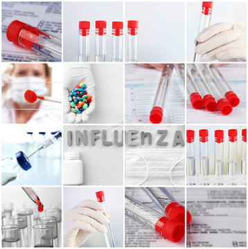 Collage of scientific elements in laboratory